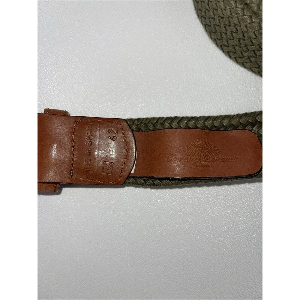 Men Belt Tommy Bahama Mens Canvas Leather Belt Green Brass Buckle Sz 42